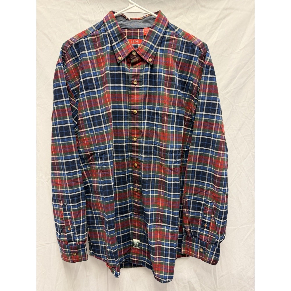 IZOD-Mens Long Sleeve‎ Classic Preppy Button Down Shirt-XL Extra Large-Plaid